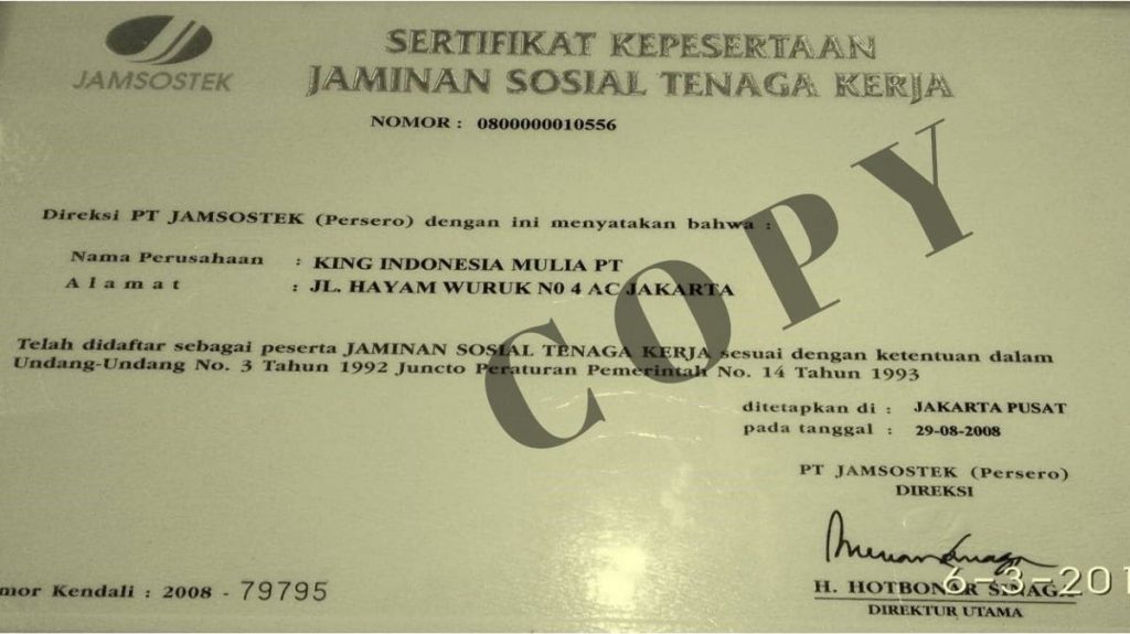 Sertifikat Jamsostek